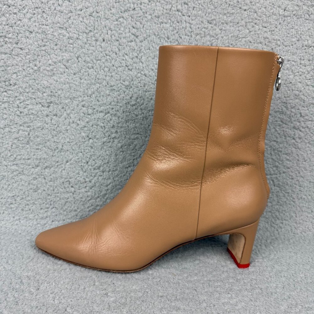 Aeyde Boots Womens 8 / EU 39 Shoes Tan Brown Ivy Leather Ankle Zip Booties Heels - Picture 2 of 11